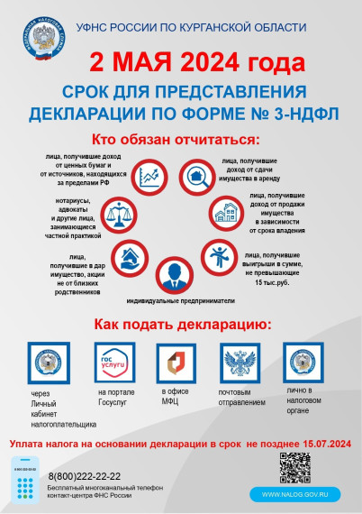 2 мая 2024 года – крайний срок представления декларации по форме № 3-НДФЛ.. 2 мая 2024 года – крайний срок представления декларации по форме № 3-НДФЛ..
